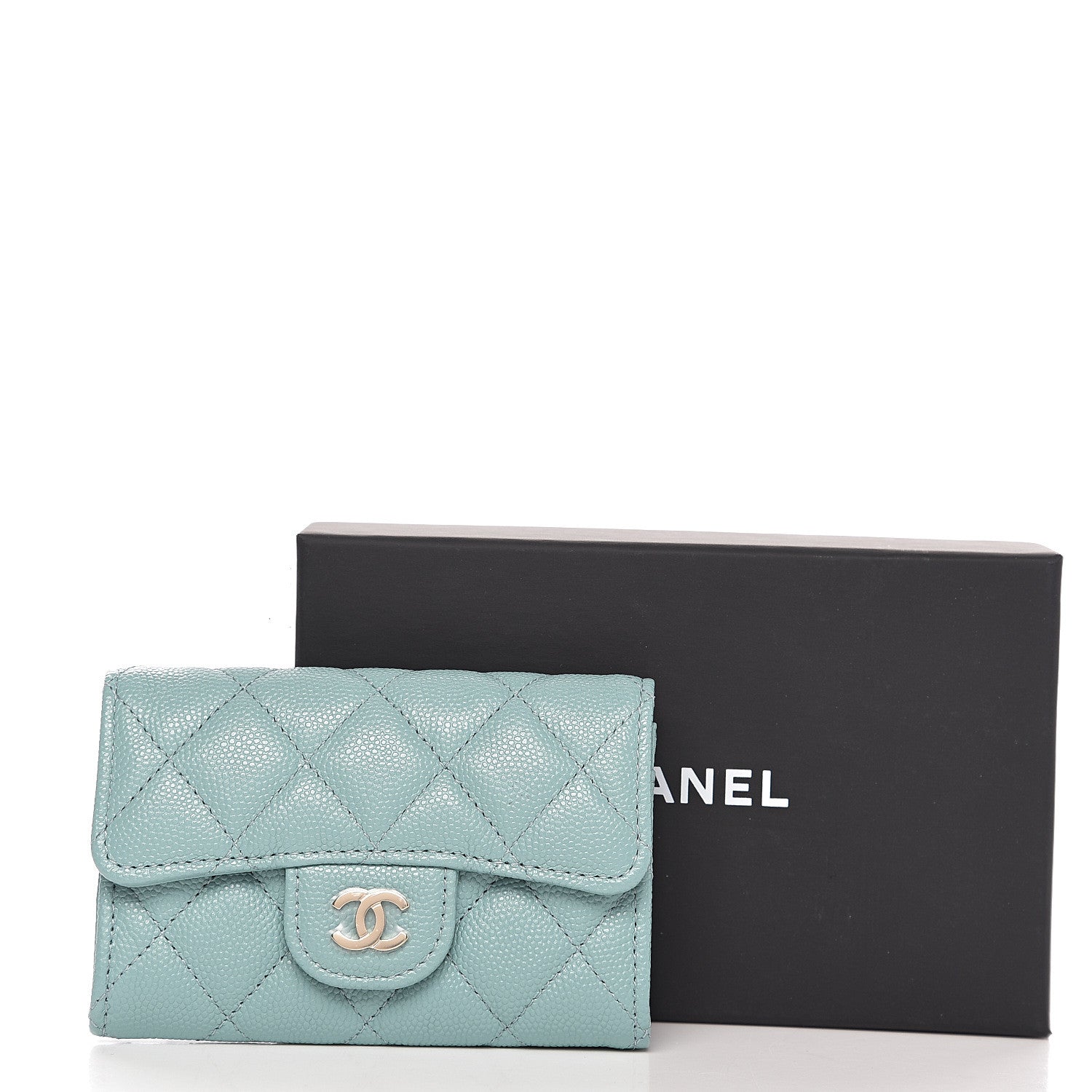 Chanel Iridescent Caviar Quilted Flap Card Holder Wallet Light Blue 8 of 8