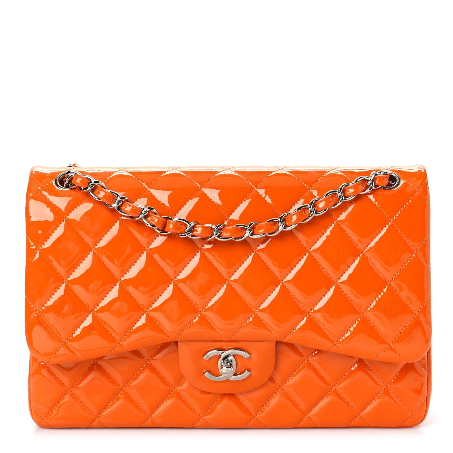 Patent Quilted Jumbo Double Flap Orange