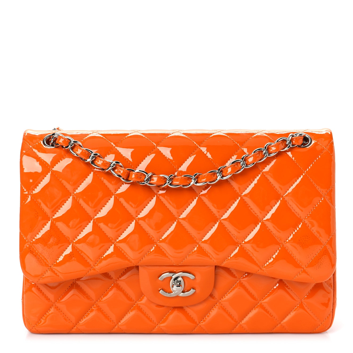 Chanel Patent Quilted Jumbo Double Flap Orange 1 of 10