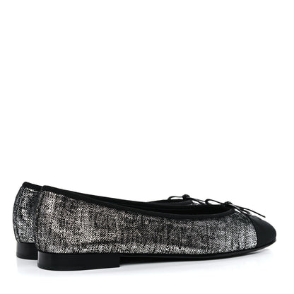 Chanel Suede Kidskin Grosgrain Cap Toe Ballerina Flats 41 Silver Black 4 of 9