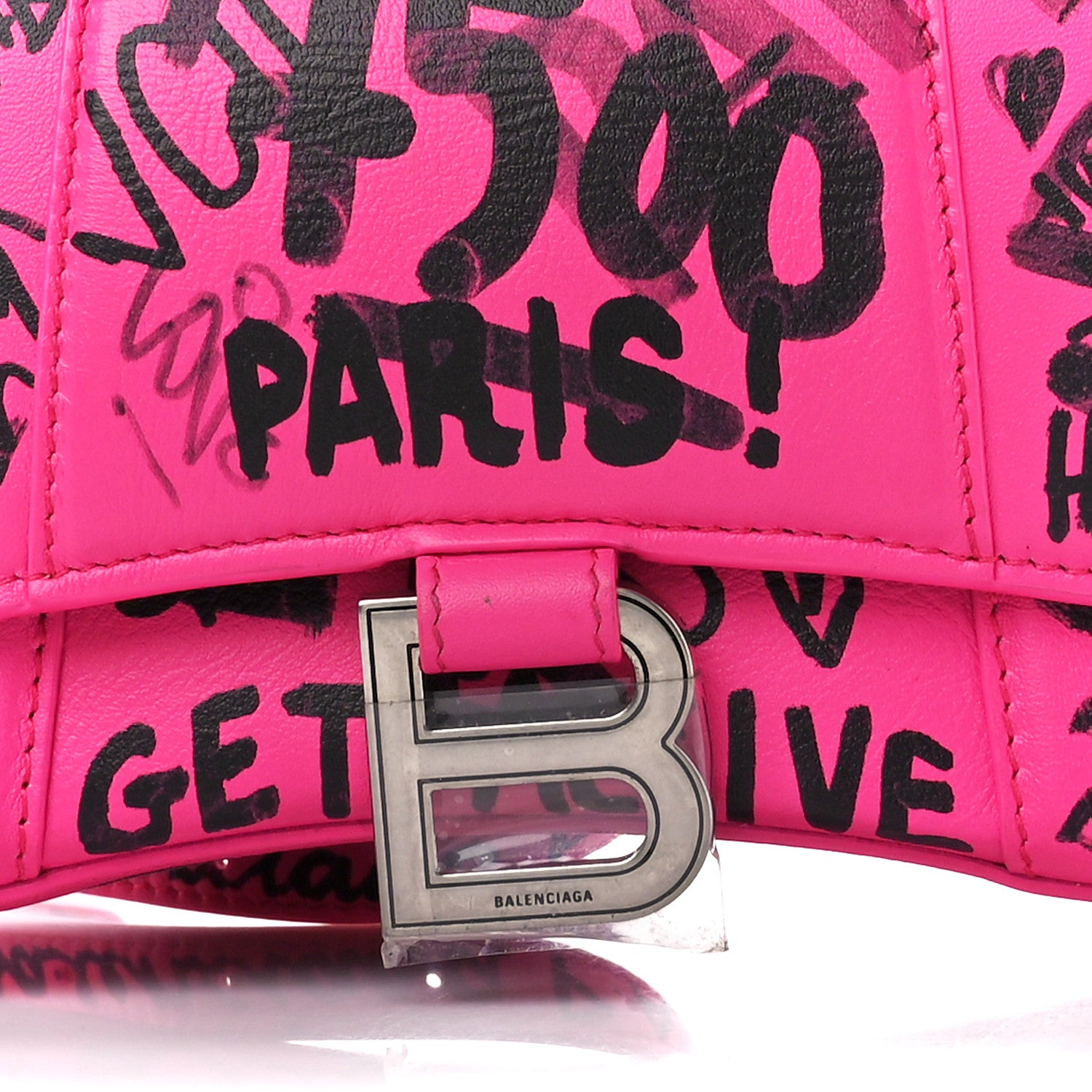 Balenciaga Smooth Calfskin Graffiti Hourglass Top Handle Bag XS Acid Fuchsia Black 8 of 10