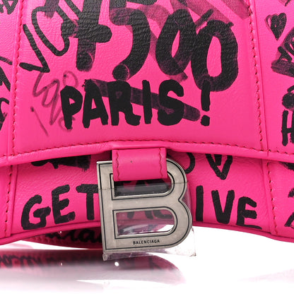 Balenciaga Smooth Calfskin Graffiti Hourglass Top Handle Bag XS Acid Fuchsia Black 8 of 10
