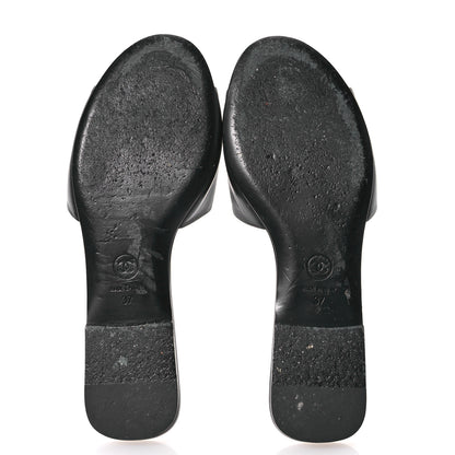 Chanel Lambskin Pearl CC Sandals 37 Black 6 of 9