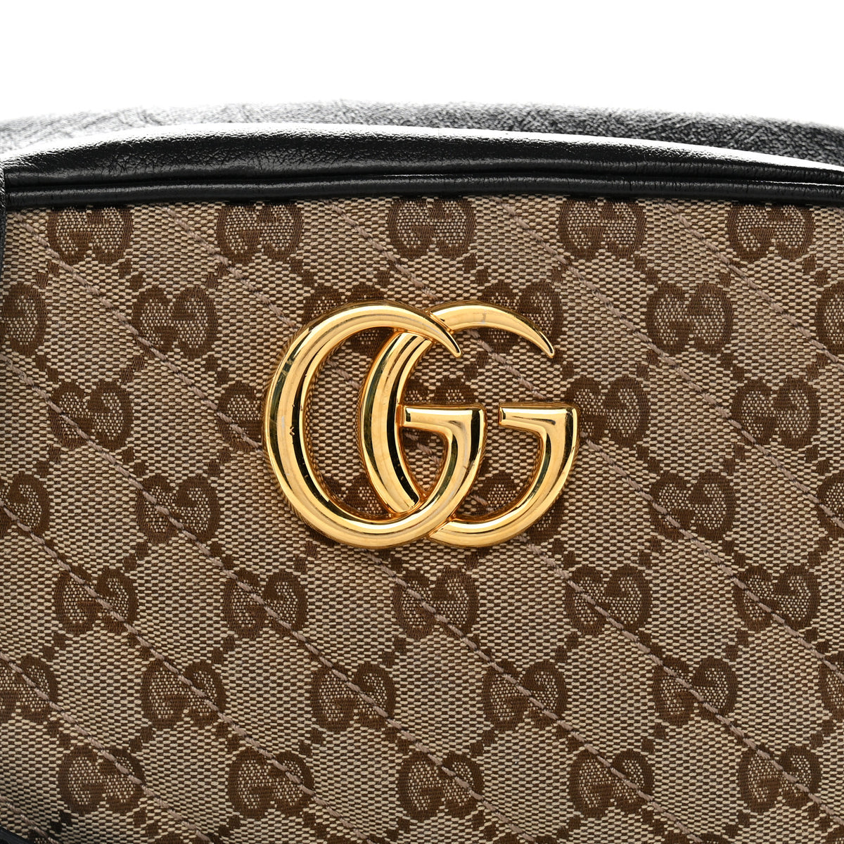 Gucci Monogram Matelasse Diagonal Small GG Marmont Chain Shoulder Bag Beige Black 8 of 10