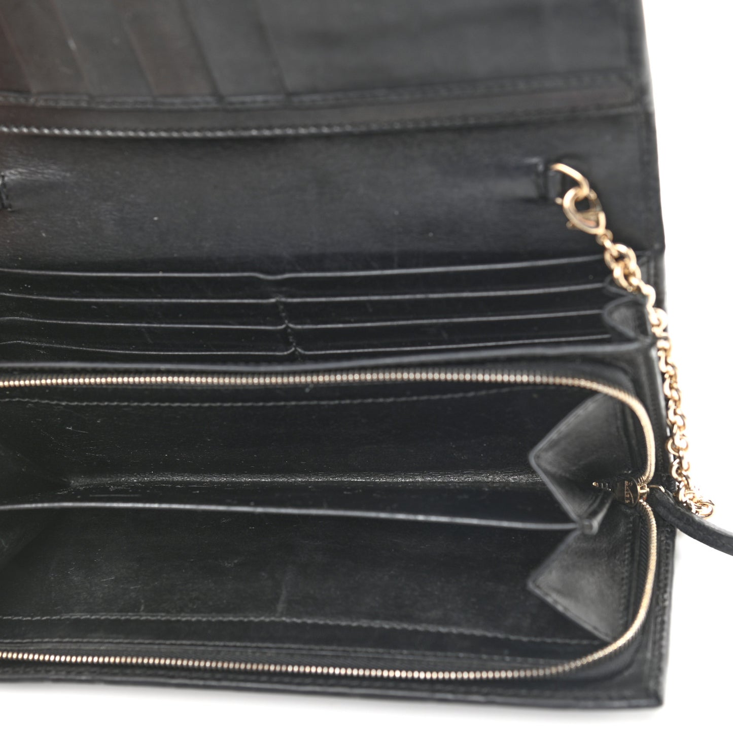 Guccissima Margaux Calfskin Metal Bar Chain Wallet Black