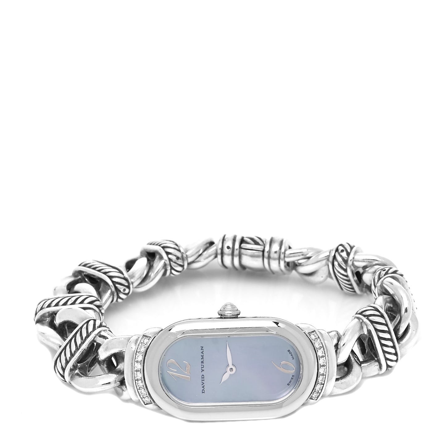 Stainless Steel Sterling Silver Diamond Blue Mother of Pearl 20mm Madison Cable Quartz Watch
