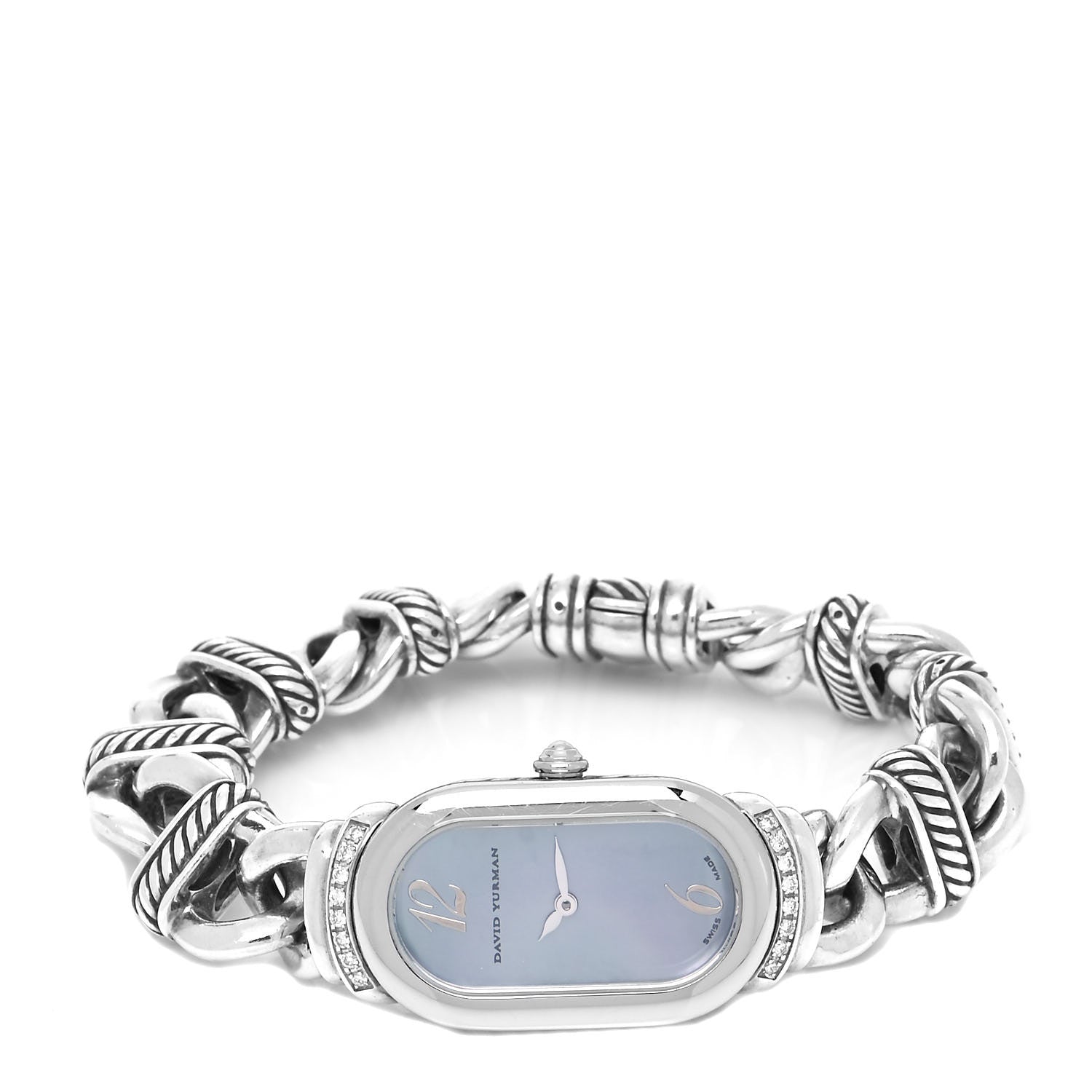 David Yurman Stainless Steel Sterling Silver Diamond Blue Mother of Pearl 20mm Madison Cable Quartz Watch 2 of 4