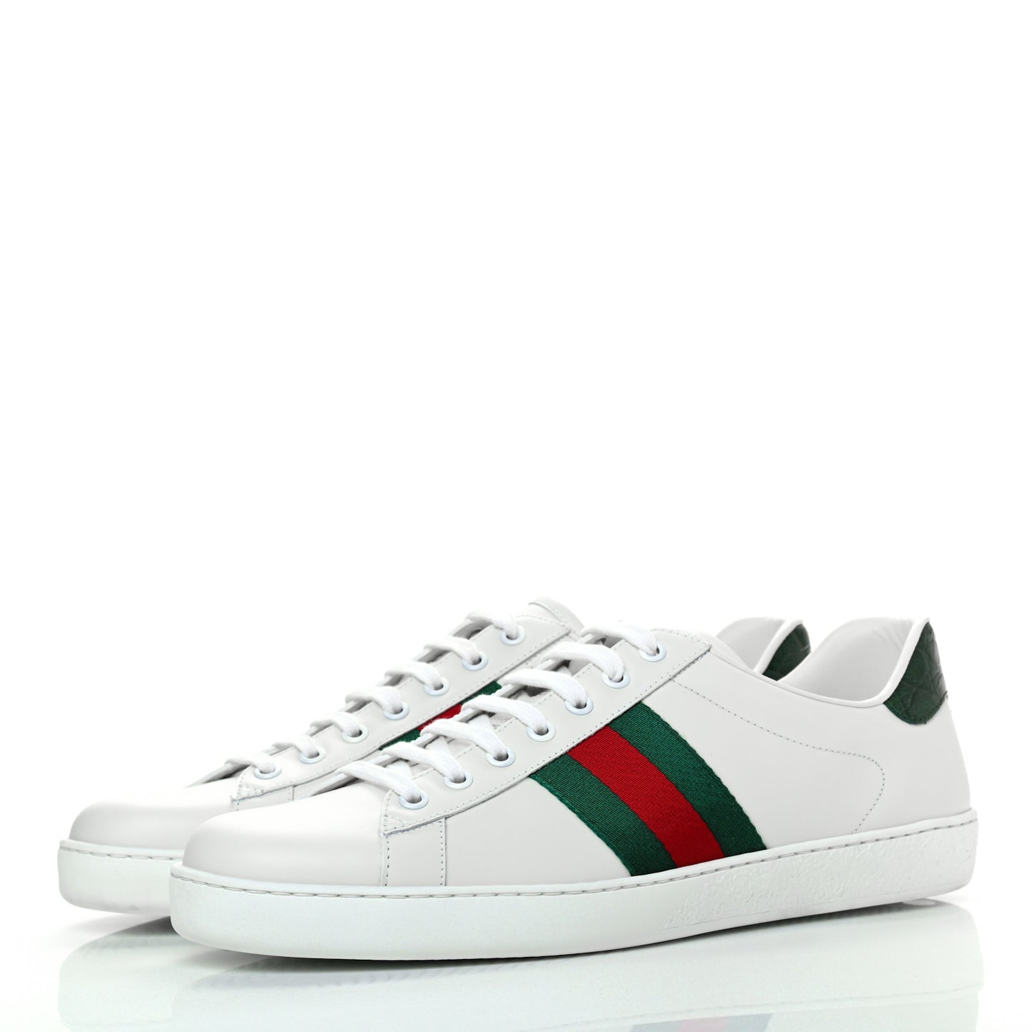 Calfskin Crocodile Web Mens Ace Sneakers 9 White Green