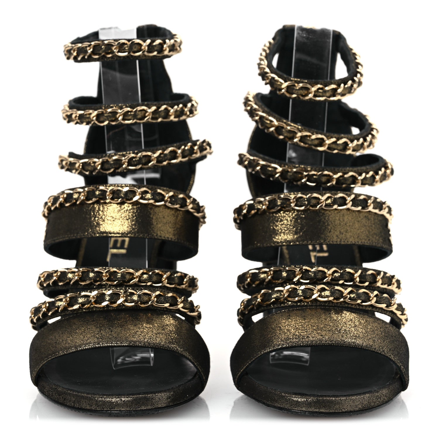 Chanel Suede Laminated Lambskin Gladiator Chain Sandals 36.5 Dark Gold 2 of 12