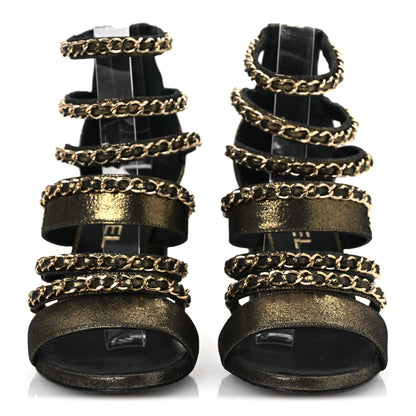 Chanel Suede Laminated Lambskin Gladiator Chain Sandals 36.5 Dark Gold 2 of 12