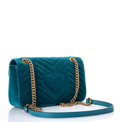 Gucci Velvet Matelasse Small GG Marmont Shoulder Bag Pavone Cyan 3 of 8