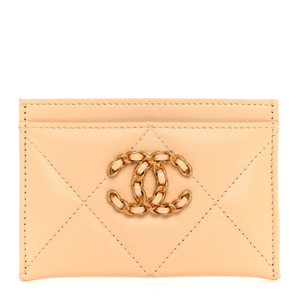 Chanel Lambskin Quilted Chanel 19 Card Holder Beige 1 of 8