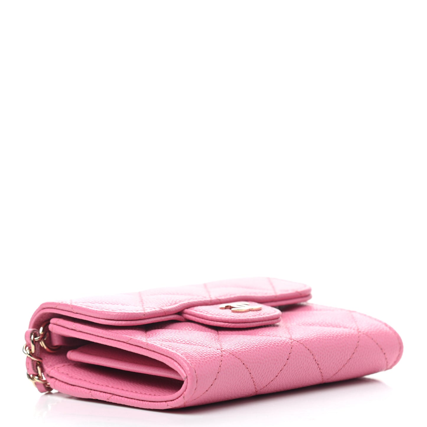 Caviar Quilted Flap Card Holder On Chain Pink