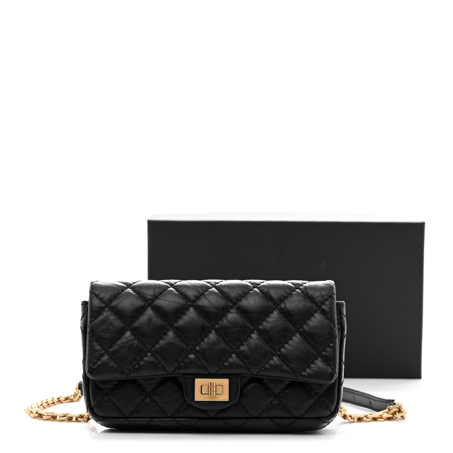 Chanel Aged Calfskin Quilted 2.55 Reissue Chain Waist Bag Black 11 of 11