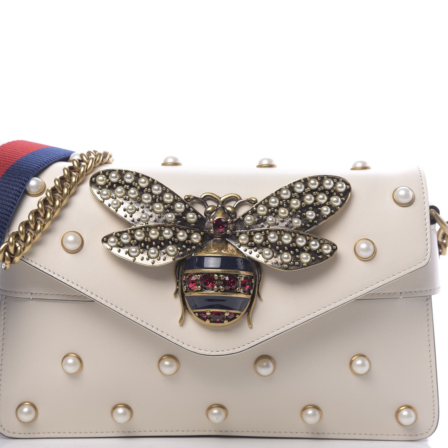 Nappa Pearl Studded Mini Queen Margaret Broadway Shoulder Bag Mystic White
