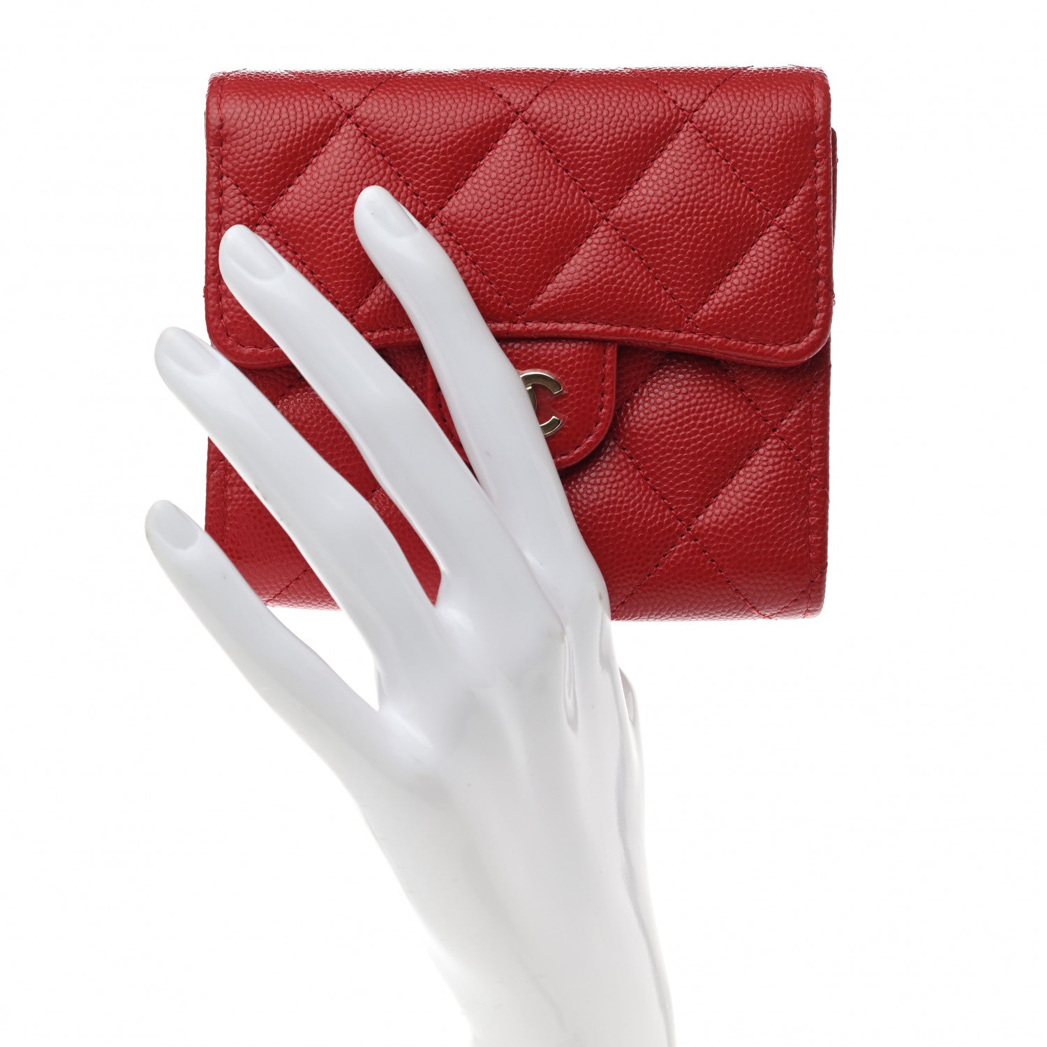 Chanel Caviar Quilted Compact Flap Wallet Red 2 of 8