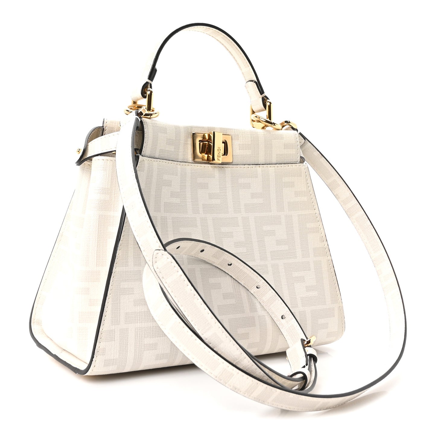Glazed Fabric Nappa FF Disco Girls Inlay Mini Peekaboo Iconic Satchel Bianco Perla Multicolor