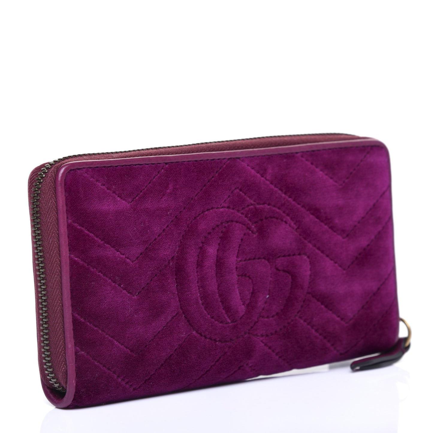 Velvet Matelasse GG Marmont Zip Around Wallet Fuchsia Violet Cyclamen