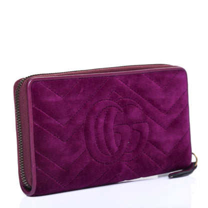 Gucci Velvet Matelasse GG Marmont Zip Around Wallet Fuchsia Violet Cyclamen 3 of 8
