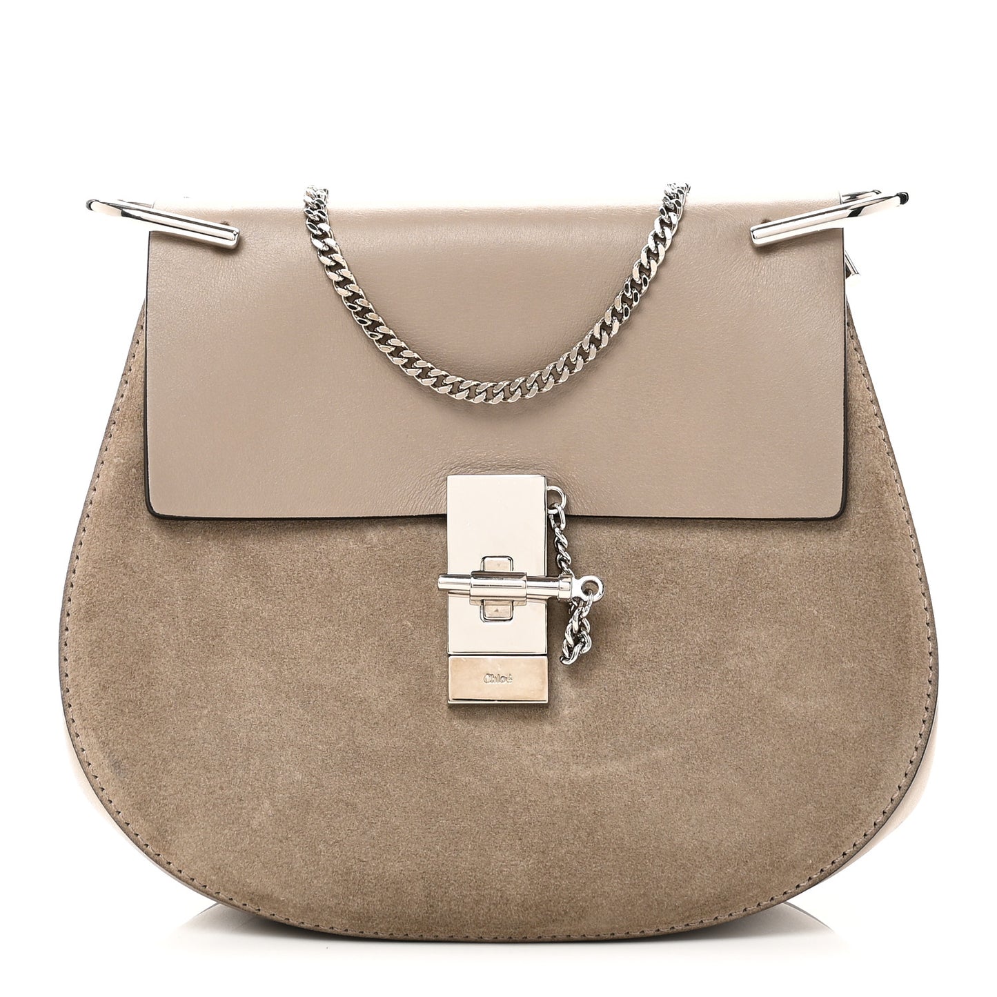 Suede Smooth Calfskin Drew Shoulder Bag Motty Grey