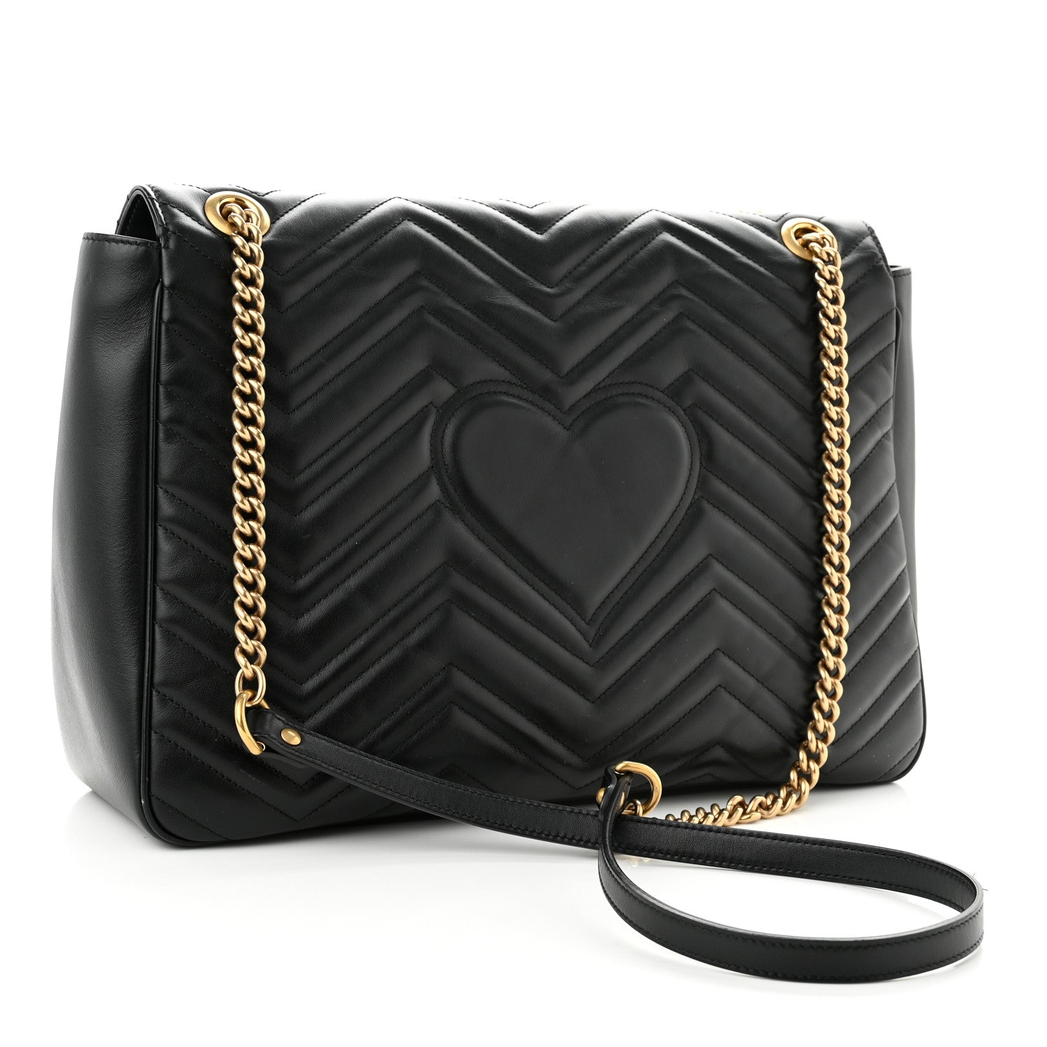 Gucci Calfskin Matelasse Large GG Marmont Shoulder Bag Black 3 of 11