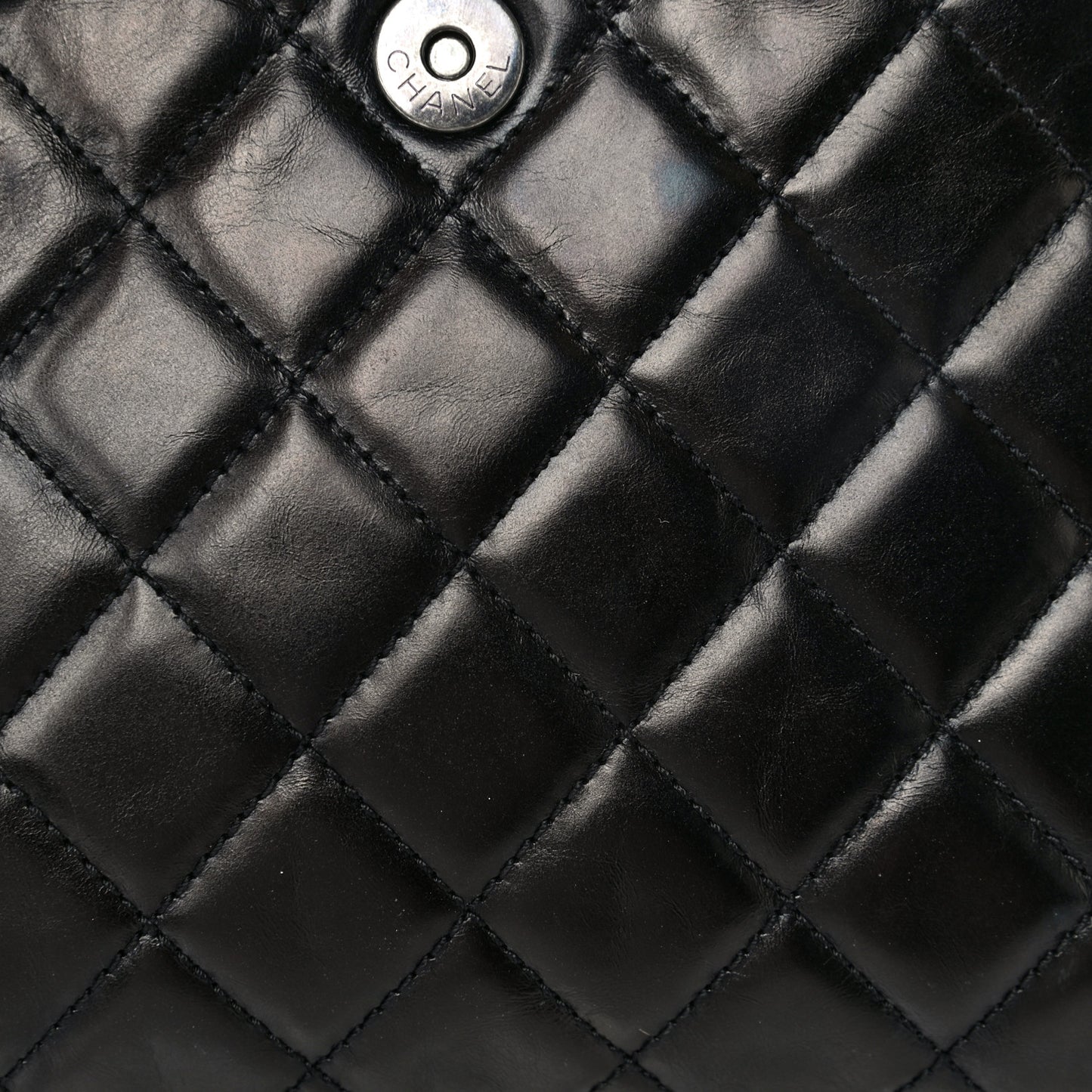 Aged Calfskin Quilted Zip Clutch Black