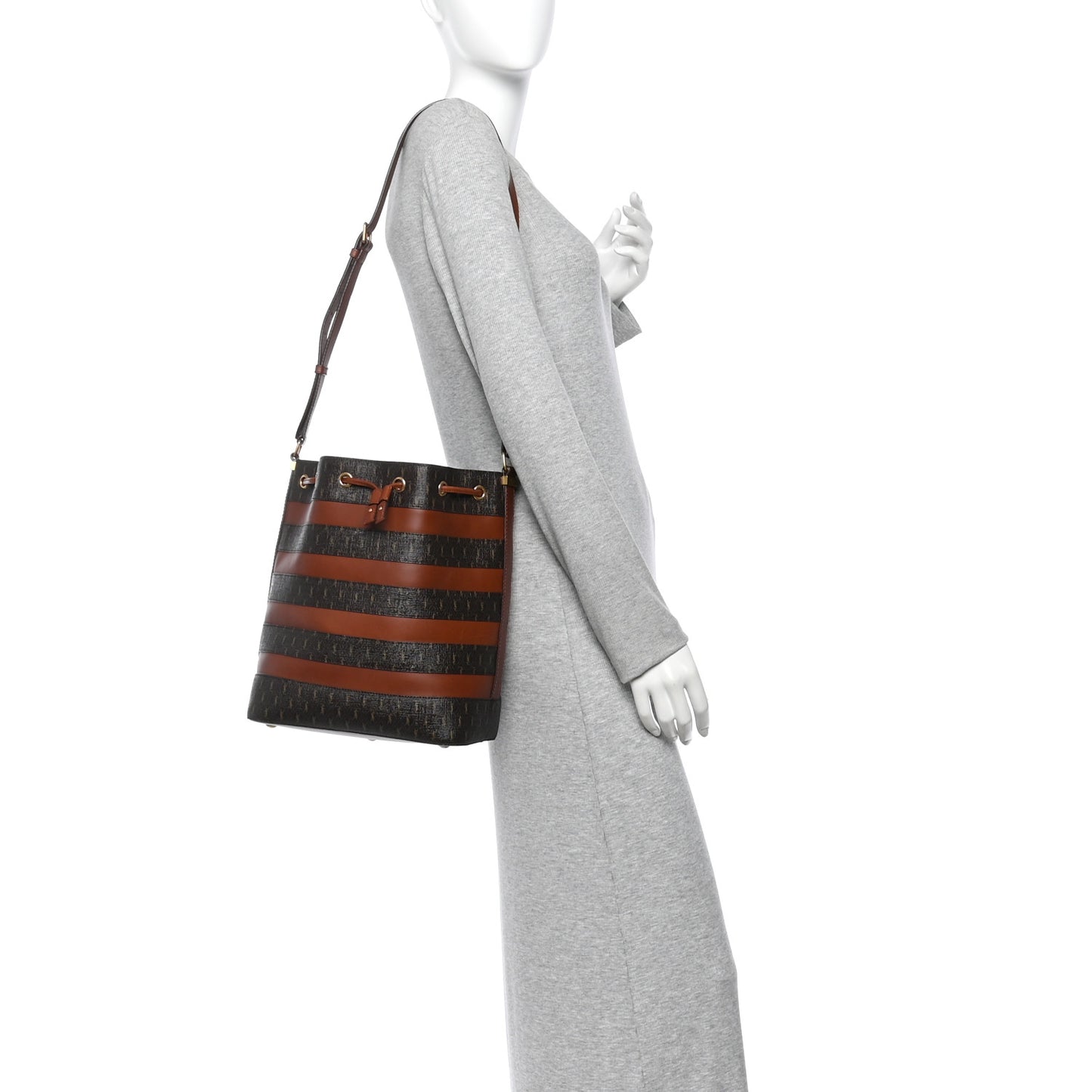 Canvas Smooth Calfskin Le Monogramme Striped Bucket Bag Brown
