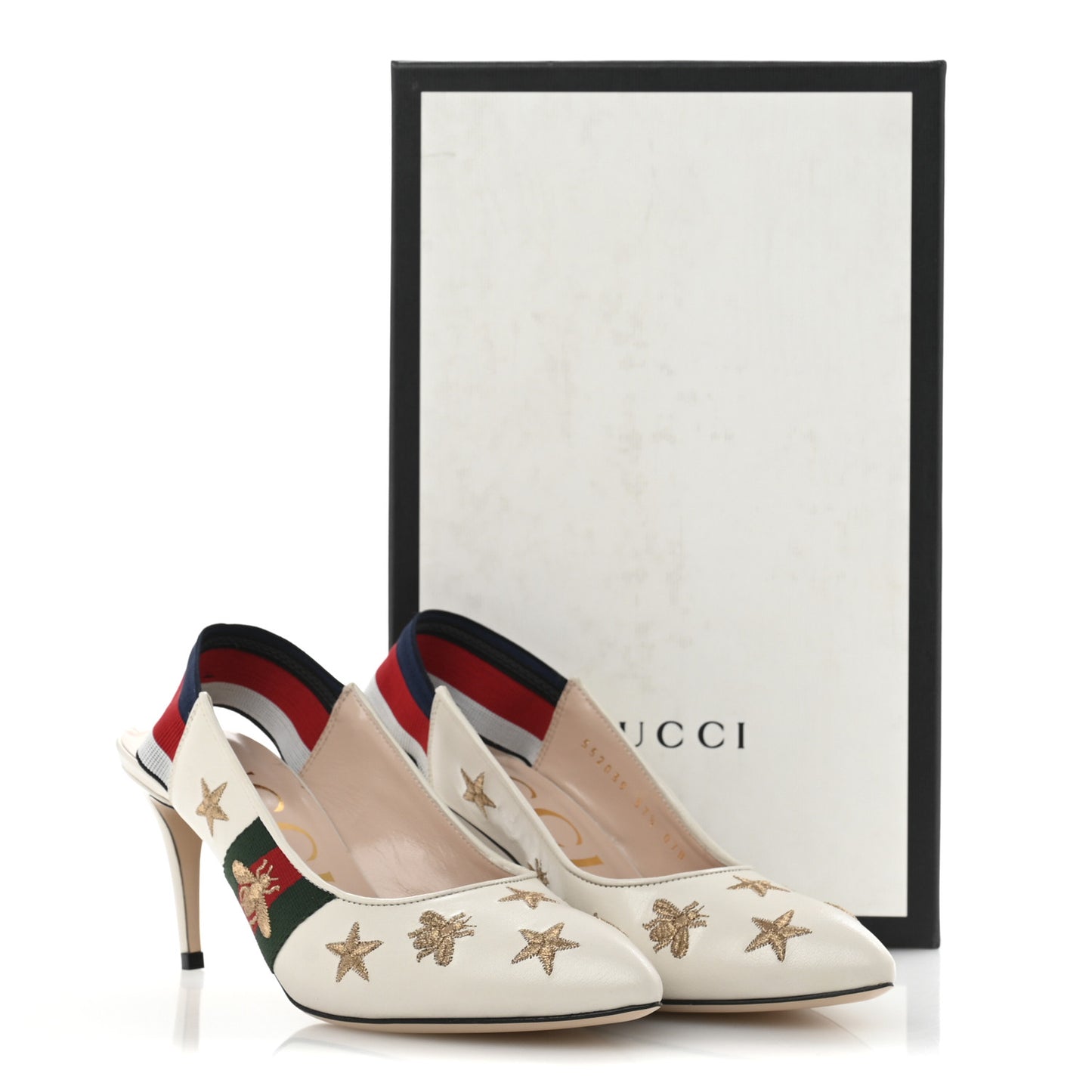 Malaga Kid Web Bee Star Embroidered Sylvie Mid Heel Slingback Pumps 37.5 White