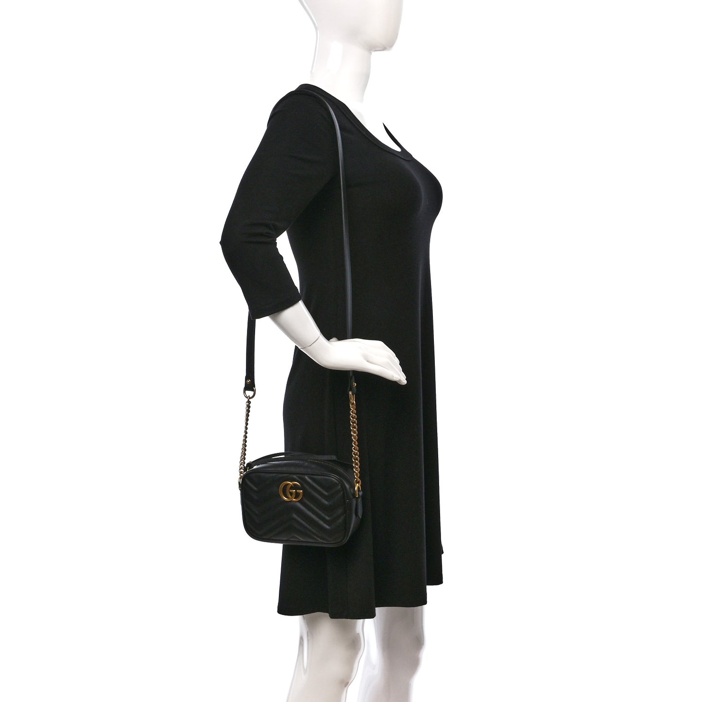 Calfskin Matelasse Mini GG Marmont Chain Shoulder Bag Black