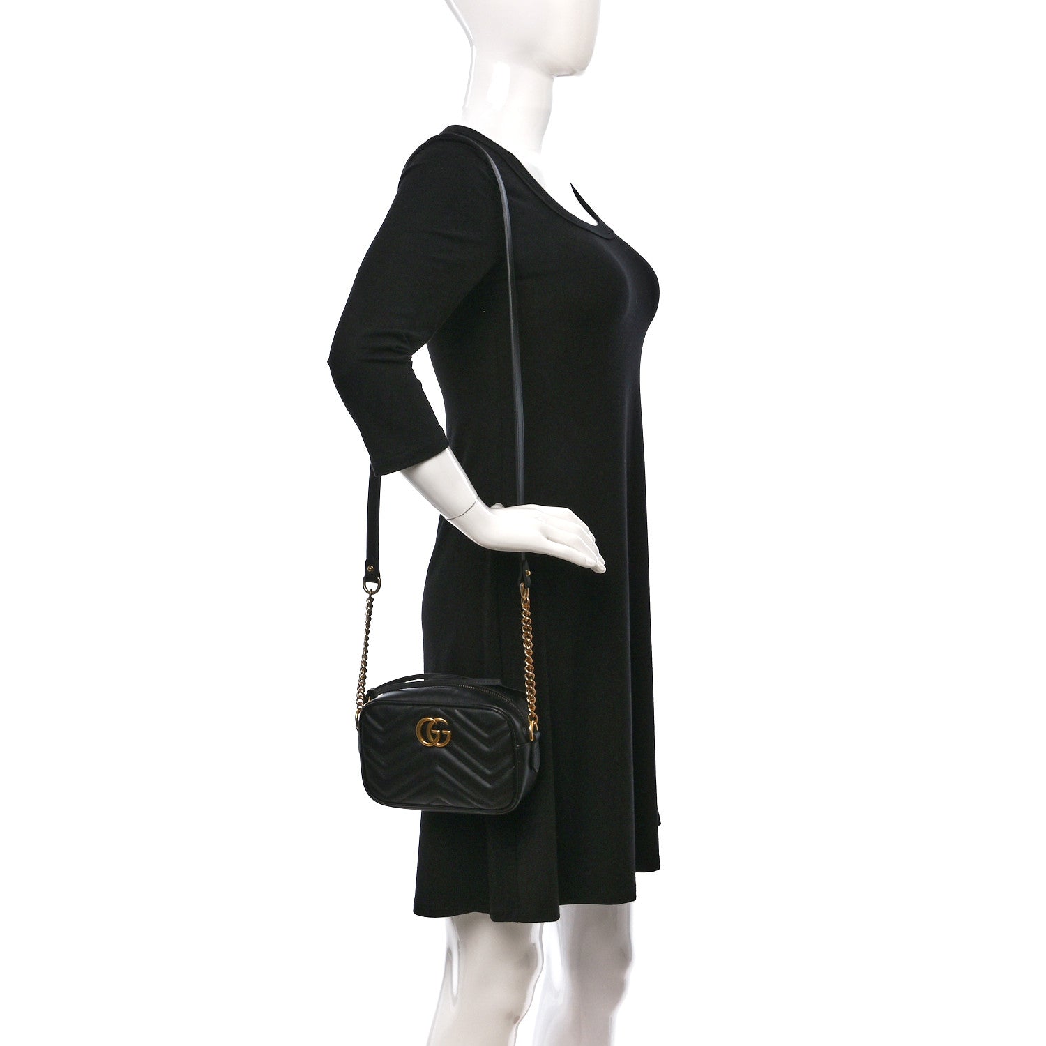 Gucci Calfskin Matelasse Mini GG Marmont Chain Shoulder Bag Black 2 of 8