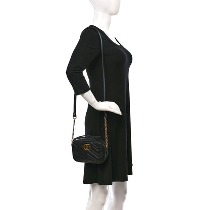 Gucci Calfskin Matelasse Mini GG Marmont Chain Shoulder Bag Black 2 of 8