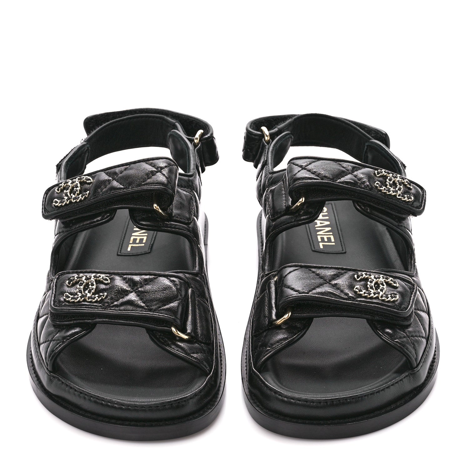 Chanel Lambskin Velcro Dad Sandals 36 Black 2 of 9