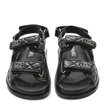 Chanel Lambskin Velcro Dad Sandals 36 Black 2 of 9