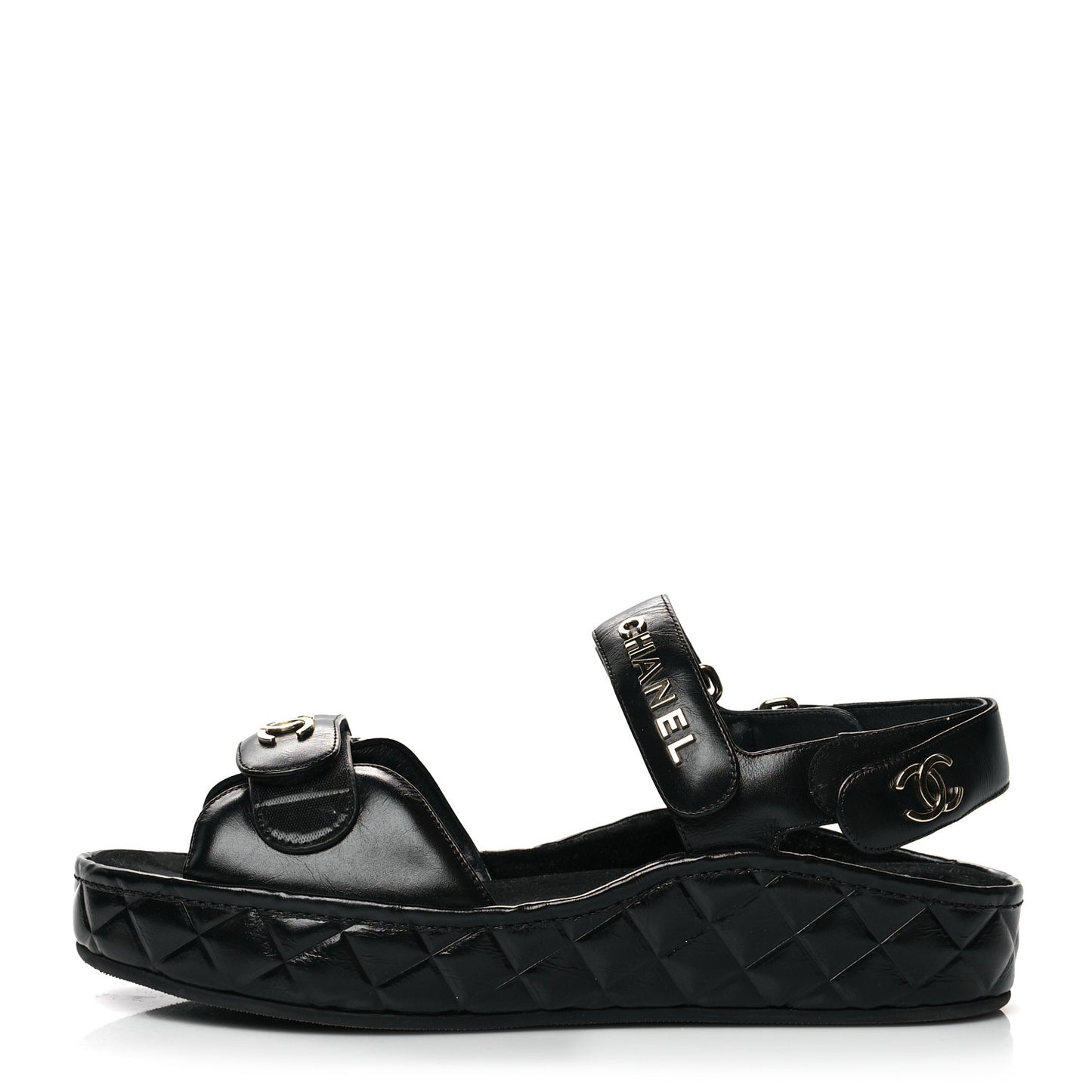 Shiny Calfskin Logo Platform Sandals 41 Black