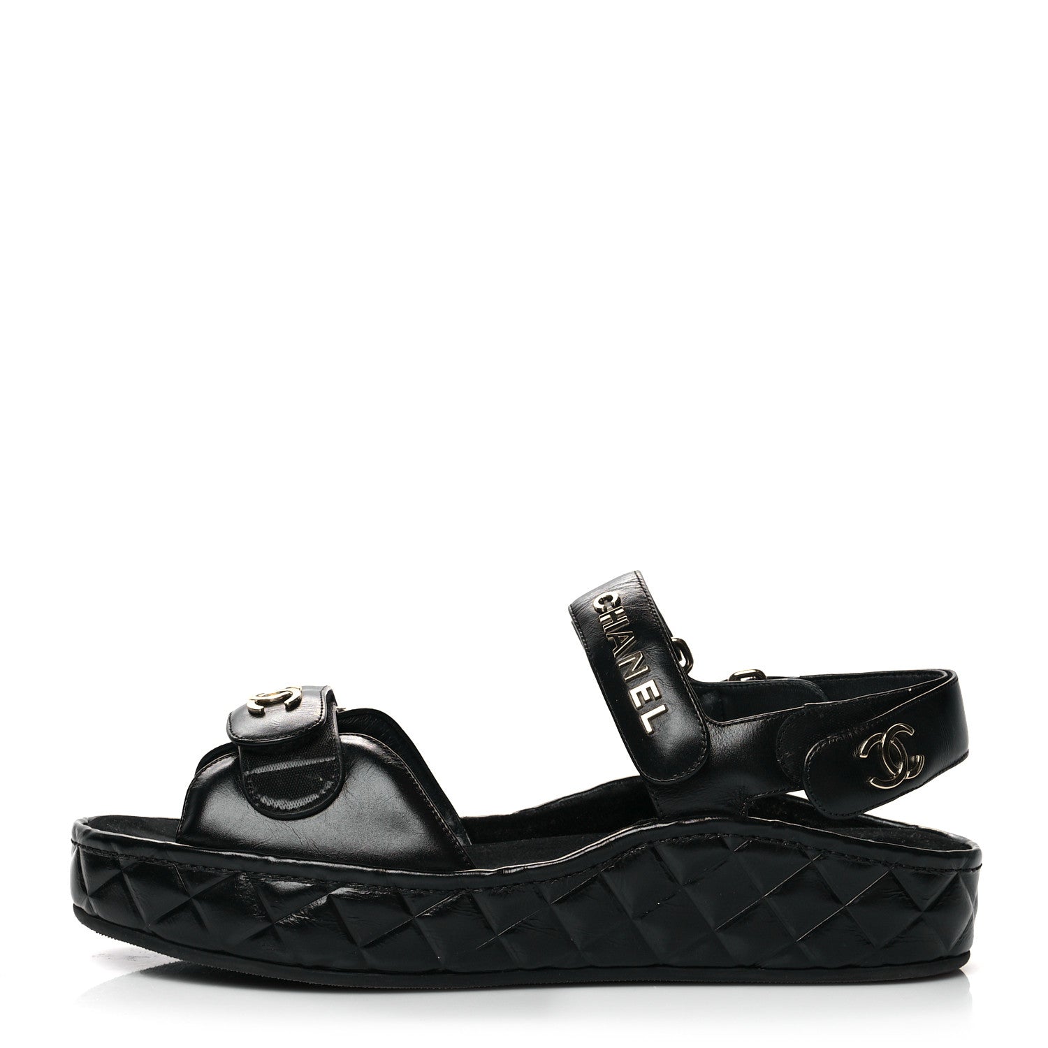 Chanel Shiny Calfskin Logo Platform Sandals 41 Black 1 of 8