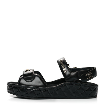 Chanel Shiny Calfskin Logo Platform Sandals 41 Black 1 of 8
