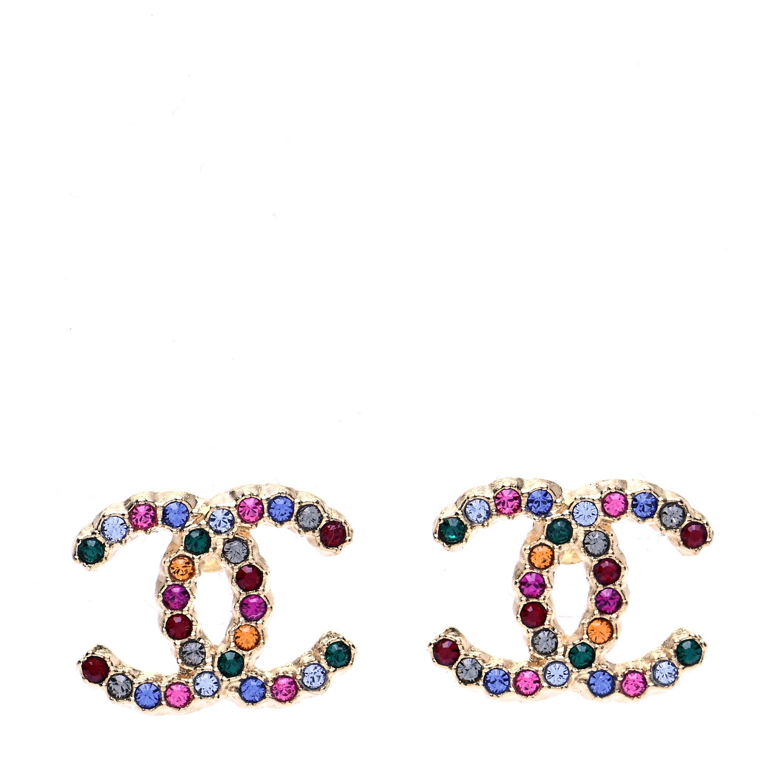 Chanel Crystal Over The Rainbow CC Earrings Gold Multicolor 1 of 5