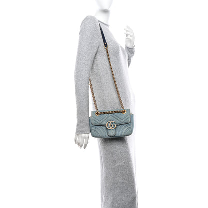 Gucci Denim Matelasse Mini Pearly GG Marmont Shoulder Bag Blue 2 of 11