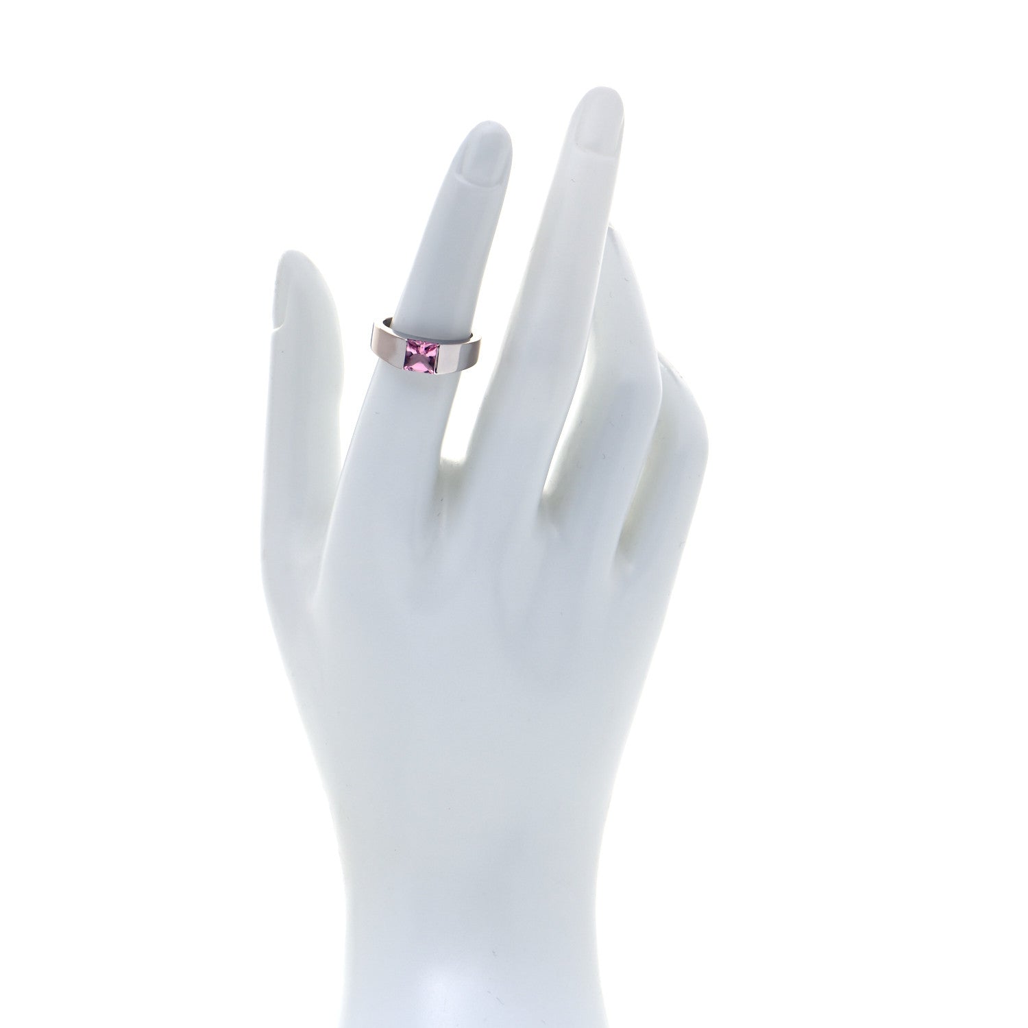 Cartier 18K White Gold Pink Tourmaline Tank Ring 52 6 2 of 5