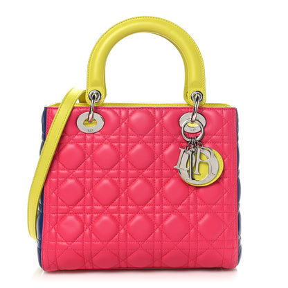Christian Dior Lambskin Cannage Medium Tri-Color Lady Dior Pink Blue Yellow 1 of 10