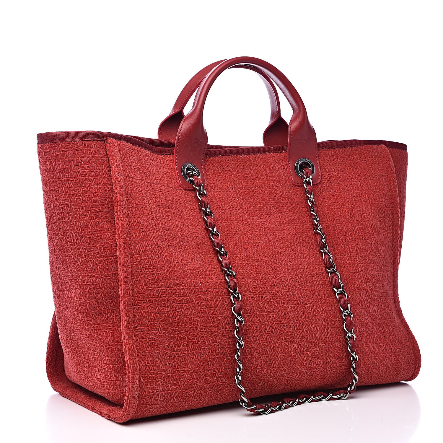 Chanel Lurex Boucle Large Deauville Tote Red 3 of 10