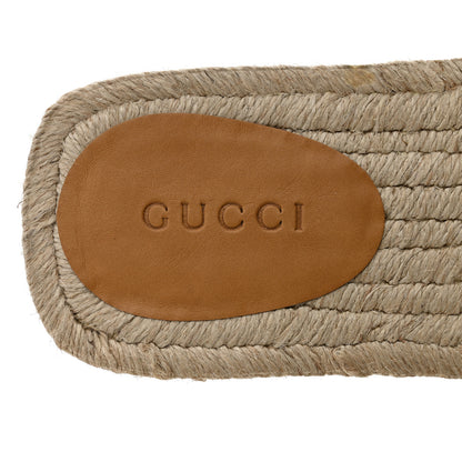 Gucci Canvas Miro Soft Calfskin Striped Mens Espadrille Flat Slide Sandals 10 Greggio Brown Sugar 6 of 9