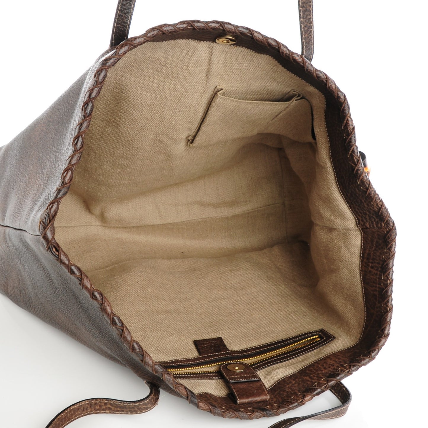 Pebbled Calfskin Bamboo Tassel Tote Brown