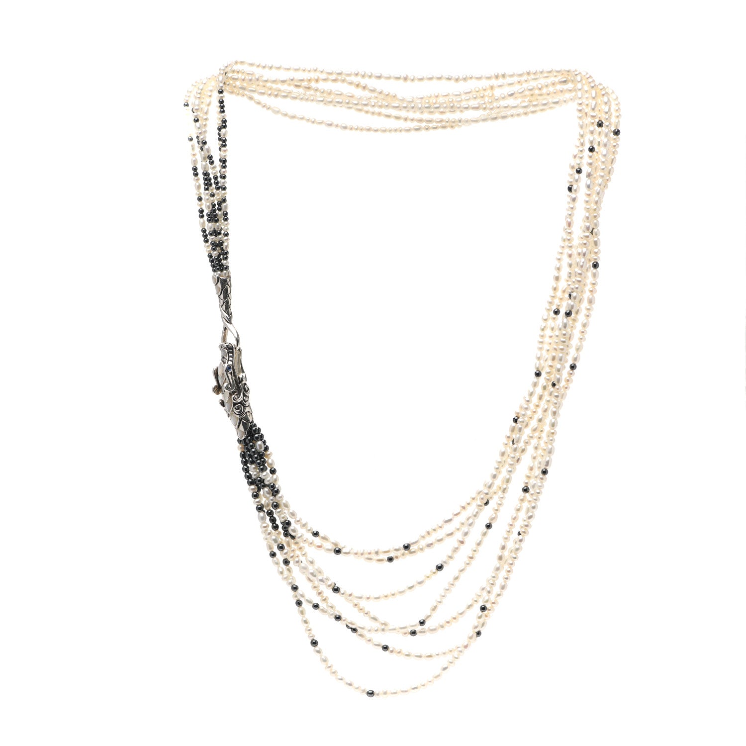 John Hardy Sterling Silver Mother of Pearl Hematite Blue Sapphire Legends Naga Multi Strand Necklace 7 of 7