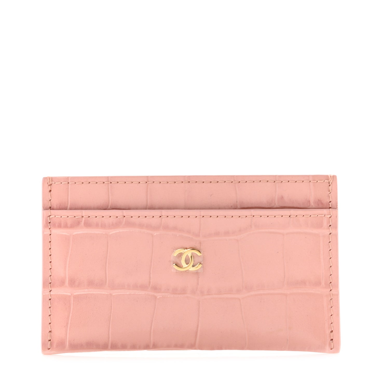 Calfskin Crocodile Embossed Crococo Card Holder Light Pink
