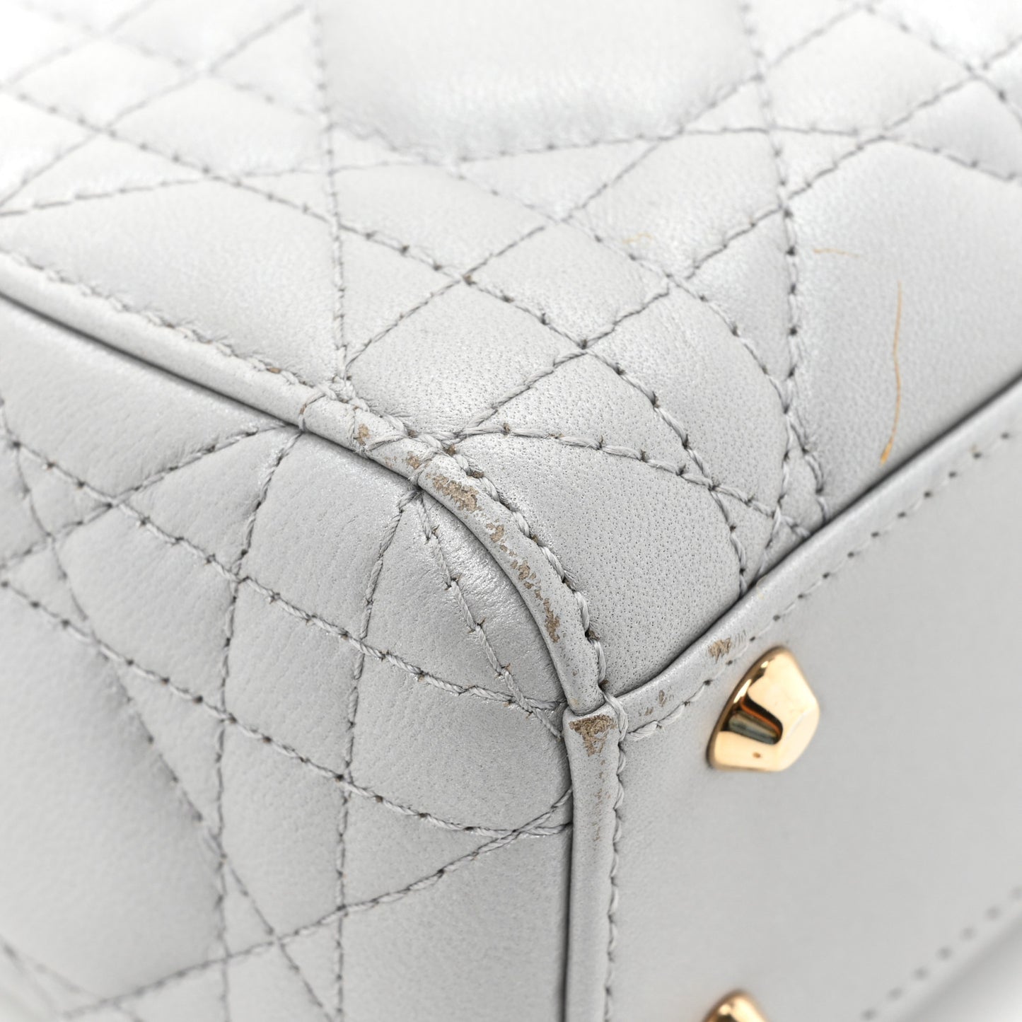 Metallic Lambskin Cannage Mini Lady Dior Grey