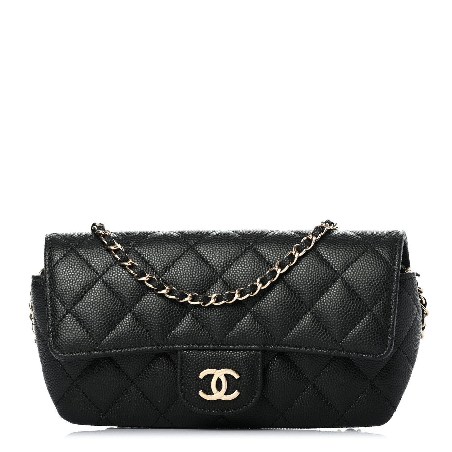 Caviar Quilted Glasses Case With Chain Black