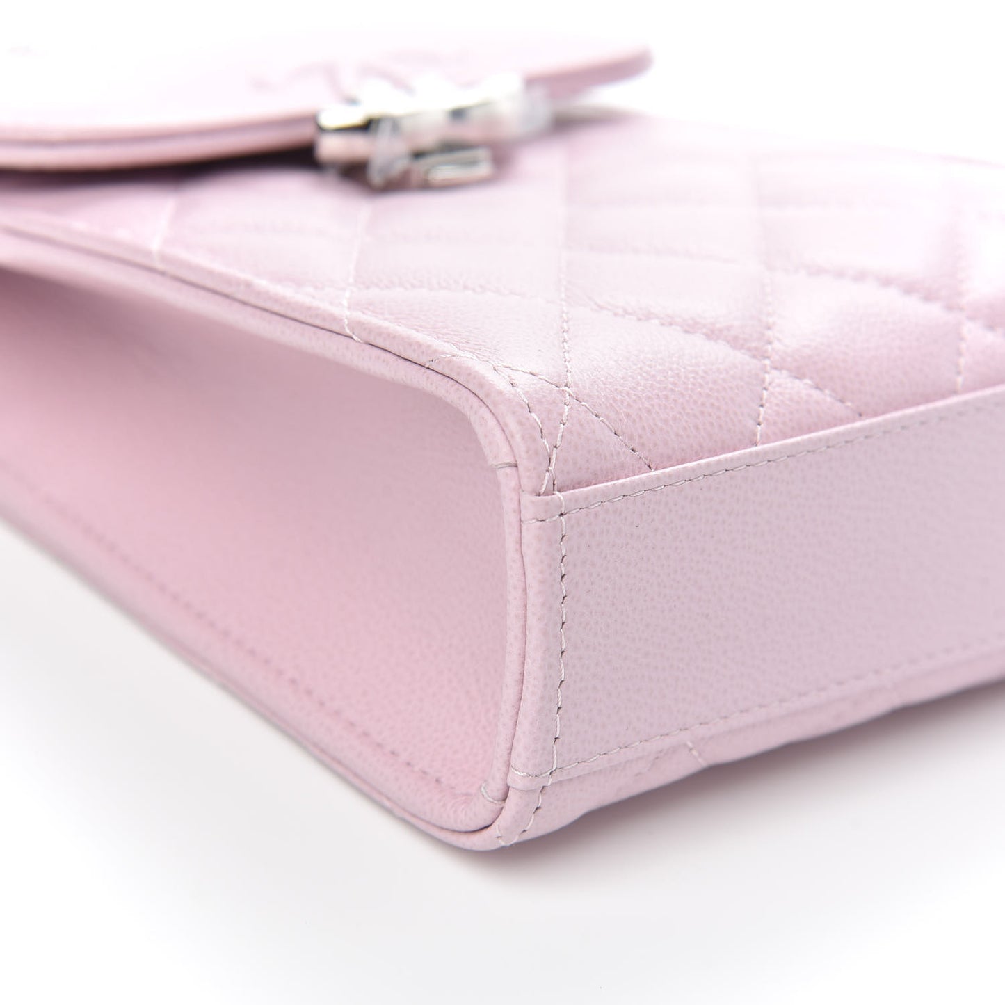 Grained Calfskin Quilted CC Box Clutch With Chain Rose