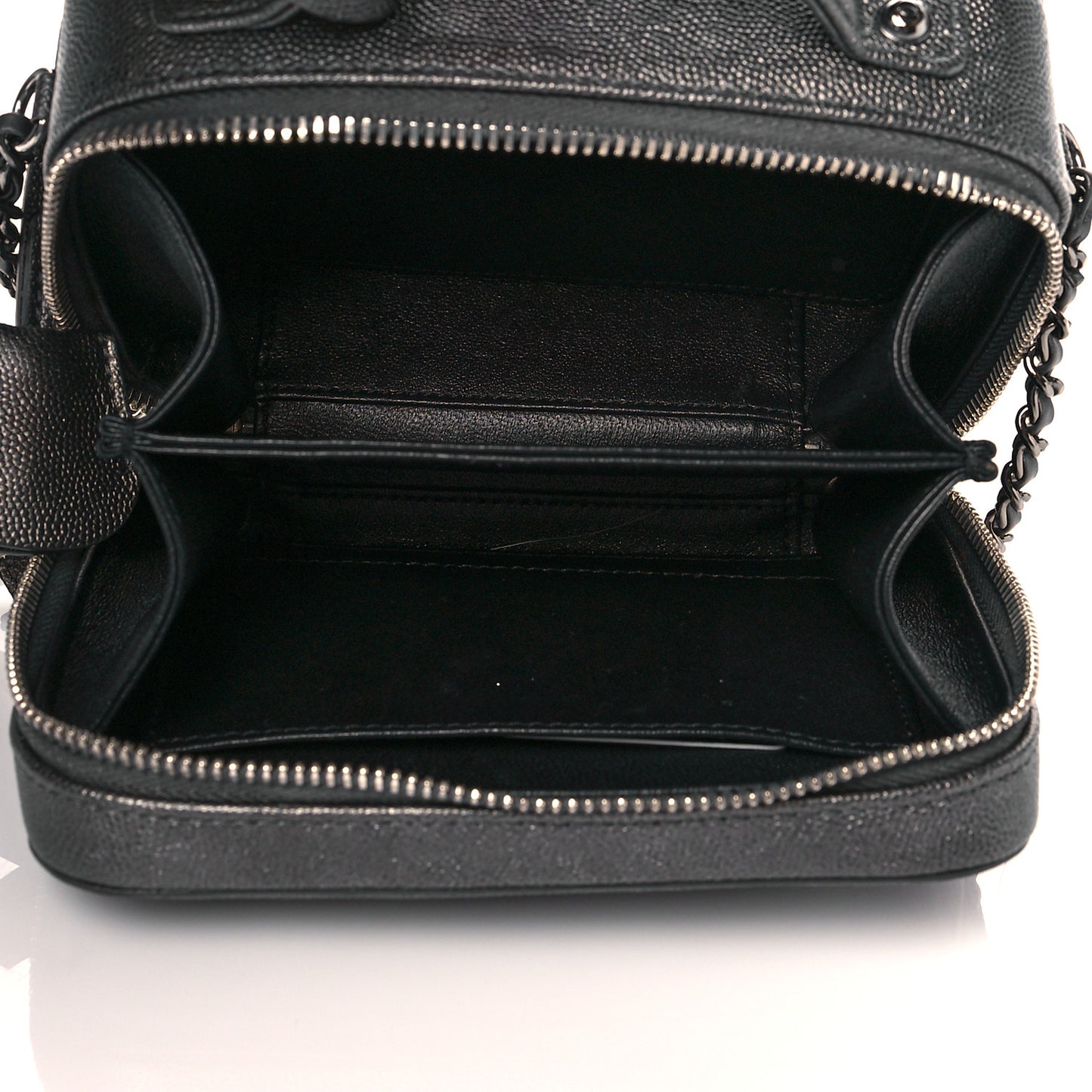Caviar Quilted Small CC Filigree Vanity Case Dark Silver