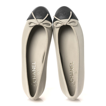 Chanel Lambskin Cap Toe CC Ballerina Flats 37.5 Light Gray Dark Gray 2 of 11